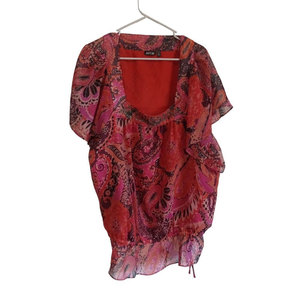 Apt. 9 Red Crew neck‎ red multi color flowy top